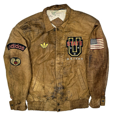 Vintage Adidas Leather Jacket American Born Patches Map Lined Mens S Cockpit 80s