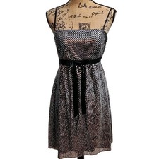 Jessica McClintock Gunne Sax Sequin Party Dress Sleeveless Black Ribbon Size 9