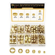 228PCS Brass Compression Sleeves Ferrules for Tube OD 1/2" 3/8" 5/16" 1/4" 3/...