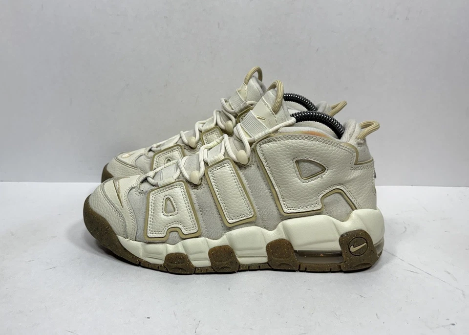 Nike Air More Uptempo GS Coconut Milk Team Gold Sneakers 7Y Women 8.5 DX1939-100 - Image 3 of 4