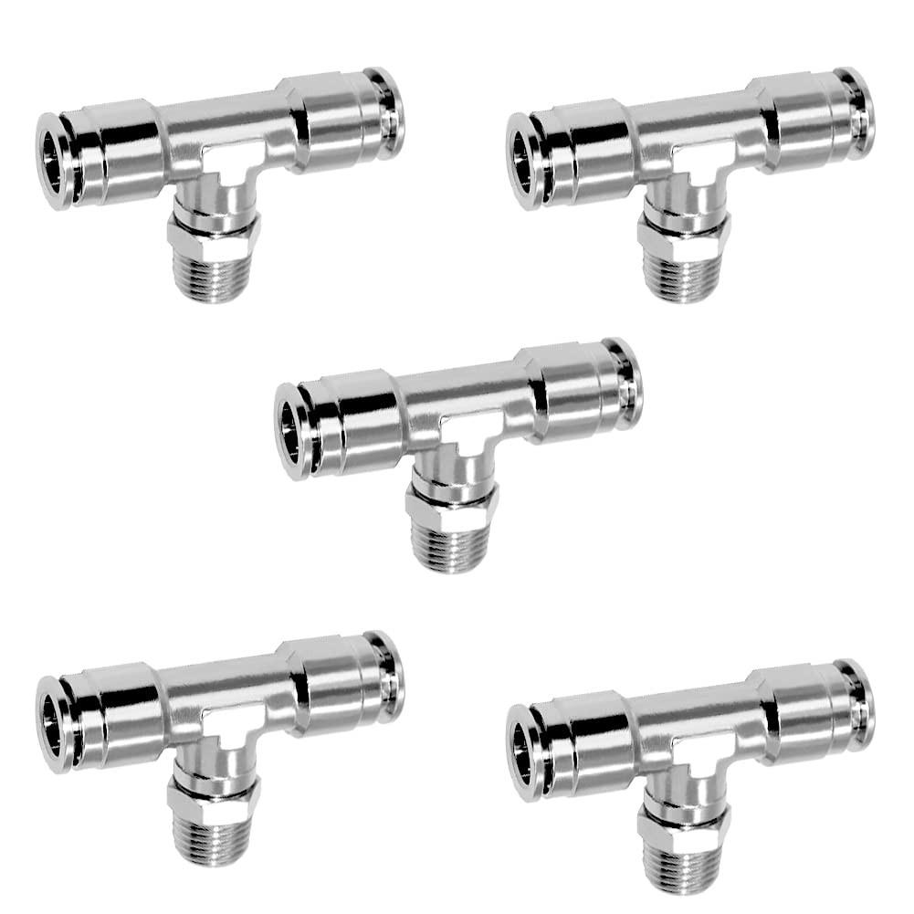 5 PCS Copper NicklePlated Push Connect Tube Union Tee 3/8 Inch x 1/4 NPT