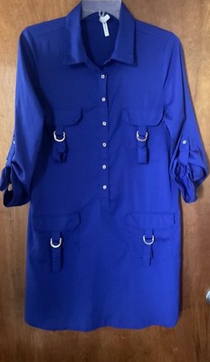 Women's Live for Truth Tunic Dress Top Size L Dark Blue w/Silver Buttons
