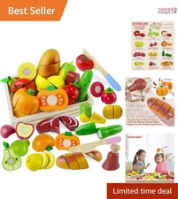 Wooden Play Food Set for Kids Cutting Fruits Pretend Kitchen Toy Educational