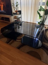 Large Modern Black Curved Wavy Glass Coffee Table Heavy Sculptural Piece