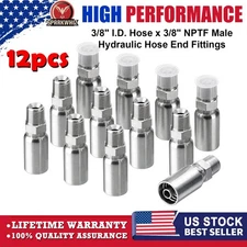 Racewill 12 Pack 3/8" Hydraulic Hose Fittings, 3/8" I.D. Hose x 3/8" NPTF Male
