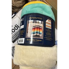 New Pendleton Reversible Plush Throw 50"x70" Colorful Striped Polyester Blanket