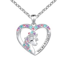 Magical Unicorn Necklace Silver Pendant 0.8x0.9 Inch Cute Jewelry Gift for Girls