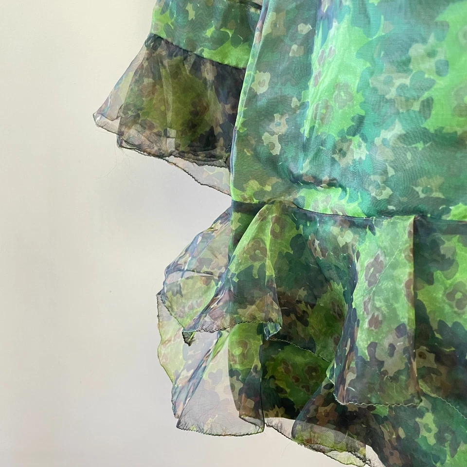 Vestido Grunge Vintage Años 60 70 Gasa Transparente Volantes Floral Verde Cottagecore Hada Foto 4 de 4