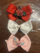 Lot Of 3 Hand Made Bow For Girls White, Pink, Red