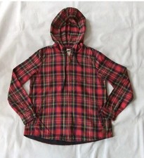 L.L. Bean Womens Red Scotch Plaid Flannel Hoo...