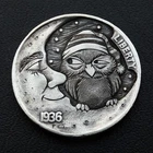 hobo nickel "Still Can’t Sleep" owl moon hand carved animal art buffalo coin