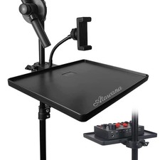 Universal Microphone Stand Tray with Phone Holder, Mic Stand Clamp-On Utility Sh