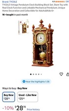 Retro Clock Building Set for Adults,Vintage Pendulum Clock Model with Rotating G