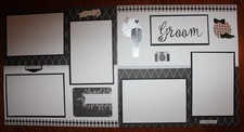 Groom Wedding scrapbook pages , 2 each 12 x 12 handmade assembled premade