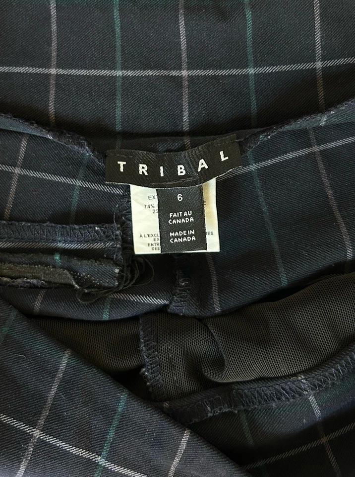 Pantalones informales para mujer azules a cuadros ajustados elásticos de trabajo de negocios talla 6  Foto 4 de 4