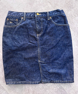 Marc Jacobs Blue Denim Knee-Length Straight Pencil Skirt Size 4 MJ Logo Pockets