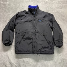 Vintage LL Bean Warm-Up Jacket Womens M Black Nylon Fleece Lined 90s Retro