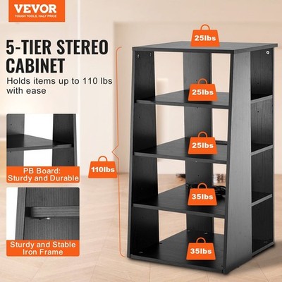 5-Tier 333lb 3x3x3 Adjustable Black Wooden AV Media Stand
