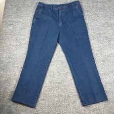 Vtg 90s Denim Trousers Mens 35 Straight Leg Cotton Dadcore Golf Eclectic Grandpa