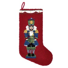 Blue Nutcracker Hooked Wool Christmas Stocking 20 in Holiday Accent Decor