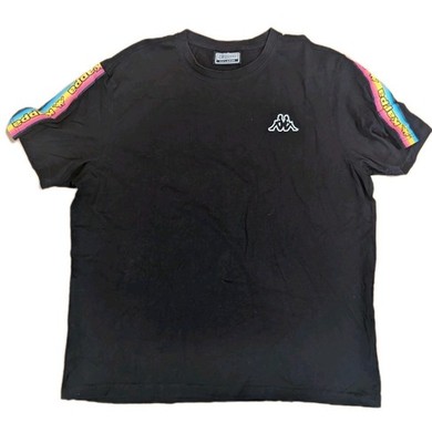 Kappa T-Shirt Herren XXL Schwarz Rainbow Tape Logo Shirt Retro Streetwear