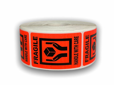 Shipping Labels 2x3 Fragile Hands on Box Adhesive Red Labels 2 RLS of 300 EA
