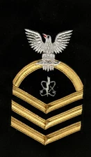 USN  RATING BADGE EWC ELECTRONICS WARFARE TECHNICIAN CPO E-7 GOLD ON BLACK MALE