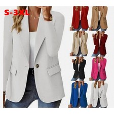 UK Womens Long Sleeve Solid Blazer Jacket Suit Ladies Work Casual Slim Coat Tops
