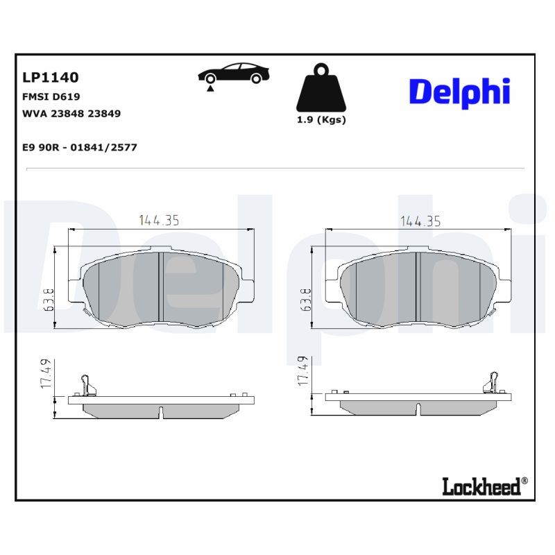Fits DELPHI LP1140 Brake Pad Set, disc brake LP1140 Brake pads set front , fits