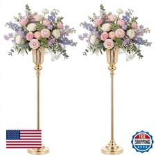 NUPTIO Trumpet Vases Centerpiece Stand 30.5" Tall Metal Gold 2 Pcs