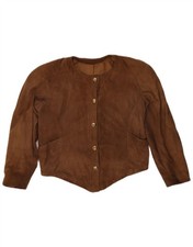 Vintage Womens Crop Suede Jacket UK 14 Medium Brown Leather EJ14