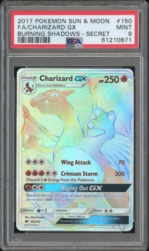 2017 POKEMON SUN & MOON BURNING SHADOWS SECRET #150 FULL ART/CHARIZARD GX PSA 9