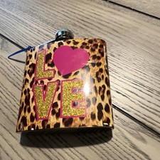 Leopard Print Metal Hip Flask Multicolor Glit...