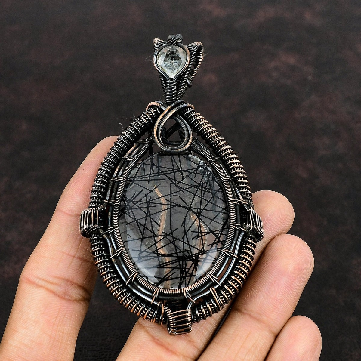 Black Rutile Jewelry Copper Gift For Bridesmaid Wire Wrapped