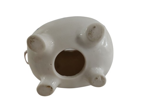 Blushing White Ceramic Piggy Bank Small Blue Dots Ribbon Hole 5"x4"x4.5" Vintage - Picture 6 of 6
