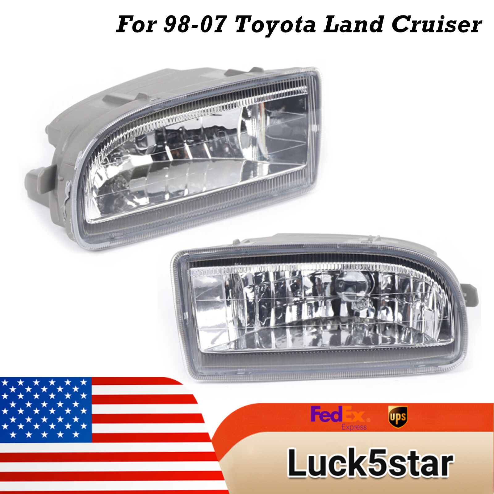 Replacement Pair Fog Lights Clear Lens For Toyota Land Cruiser 1998-2007