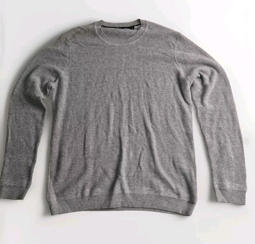 SUPERDRY Mens Jumper Sweater Size L-XL Grey Cotton Waffle-Knit Ex Condition
