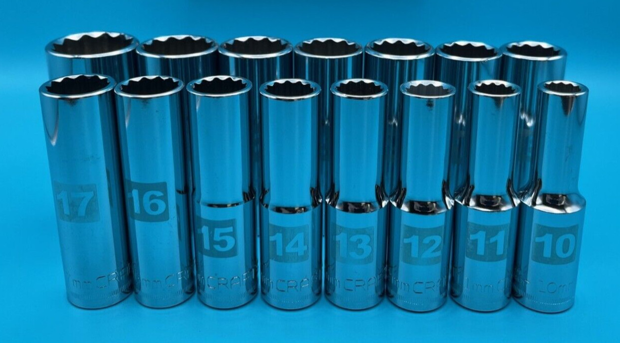 NEW CRAFTSMAN 1/2" Drive 15pc DEEP METRIC 12 point socket set ! (10-27mm) ETCHED