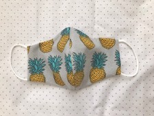 Handmade Face Mask filter pocket and flexible nose bridge gray Pineapple Summer