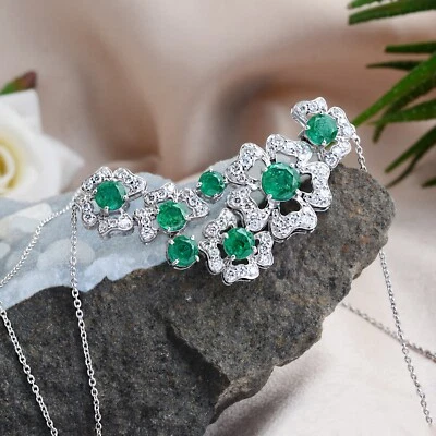 7.40 TCW Sambianischer Smaragd Kunstdiamanten Grown Cvd Diamant Blumen 14k Weiß - Bild 1 von 4