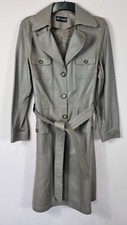 Marks & Spencer Autograph Leather Mid Length Trench Coat Size 14 16 Excellent 