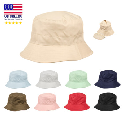 Waterproof Packable Rain Bucket Hat, Interior Zip Pocket   Foldable Crusher Cap