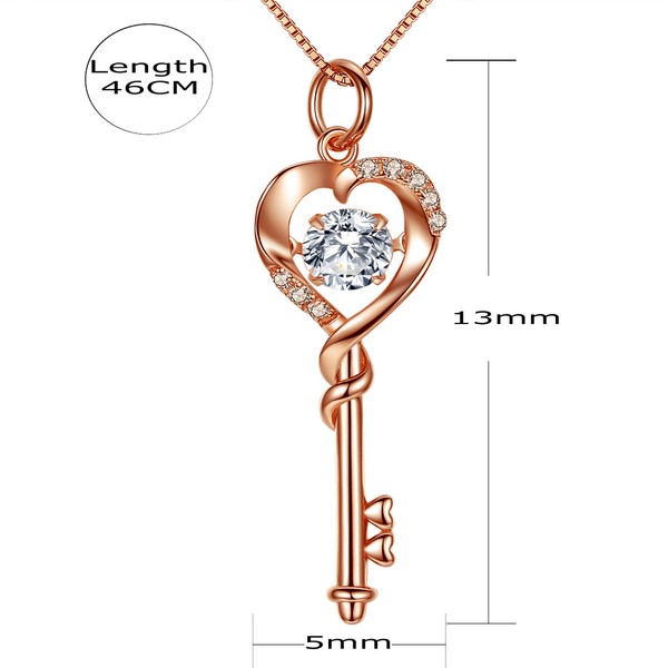 Alternate view of Rose Gold Plated Sterling Silver Heart Key Pendant Necklace Gift For Her
