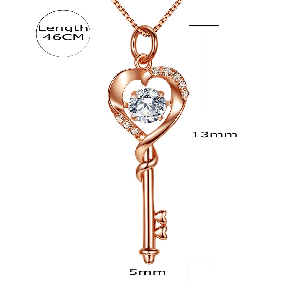 Collar colgante llave corazón plata esterlina chapado en oro rosa - Regalo para ella Foto 3 de 4