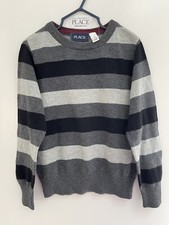 TCP Kids Boys Striped 100 Cotton Lightweight Pullover Crew Neck Sweater Gray 4