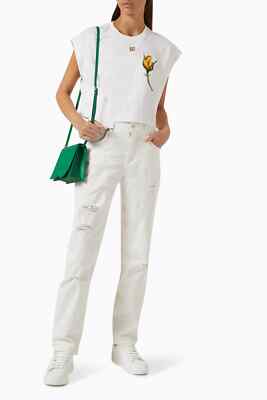 Authentic DOLCE & GABANNA Women's White Jeans distresses  Strech Size 40 it