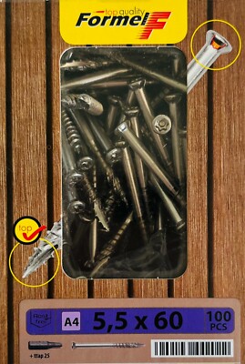 100 Stück SWG Terrassenschrauben INOX Edelstahl Rostfrei 5,5 x 60 mm ttap 25 A4