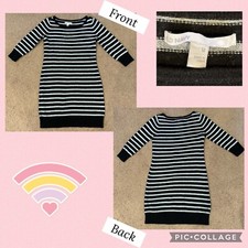 Old Navy Womens Sweater Striped Dress Sz M - Gray Black Knit 3/4 Sleeve Pullover