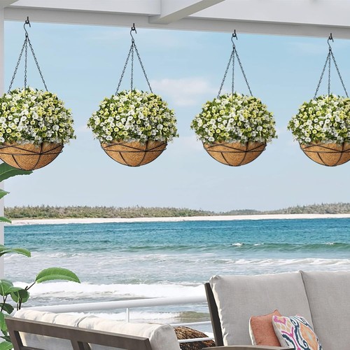 Elegant 4 Pack 14" Hanging Flower Planters with Drainage for Indoor/Outdoor - Picture 10 of 10