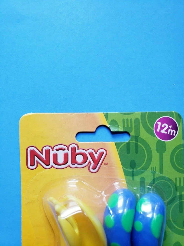 TODDLER NUBY FORK AND SPOON SET OF 4 BPA FREE YELLOW ORANGE BLUE GREEN NEW - Image 2 of 4